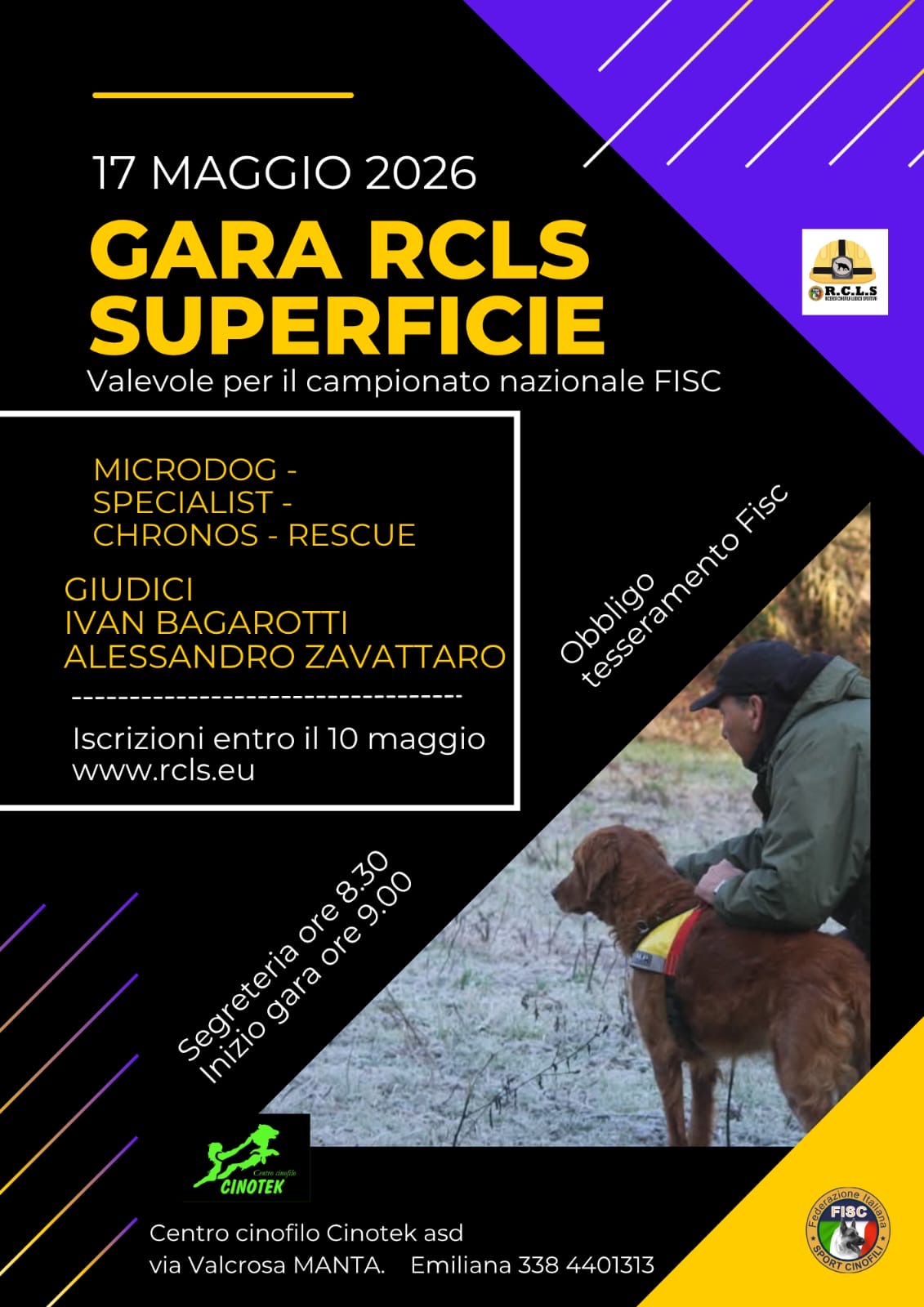 🐕 Gara RCLS Superficie – 17 maggio a Manta
